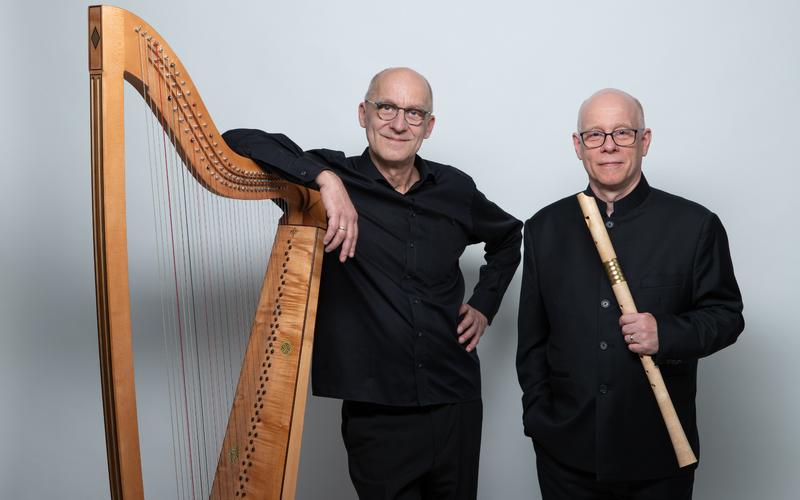 Riccardo Delfino (Barockharfe) und Frank Oberschelp (Blockflöte)